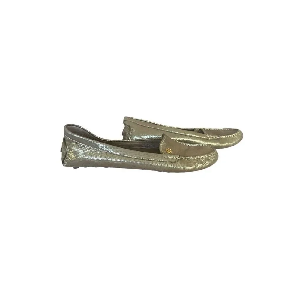 Tory Burch Womens Gold Metallic Almond Toe Slip On Flat Loafer Size 8.5
